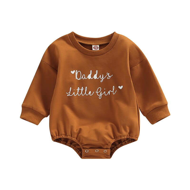 Fashionable Autumn Clothes for Newborn Baby Girls - Brown Cotton Letter Print Loose Long Sleeve Sweatshirts Jumpsuits Overalls