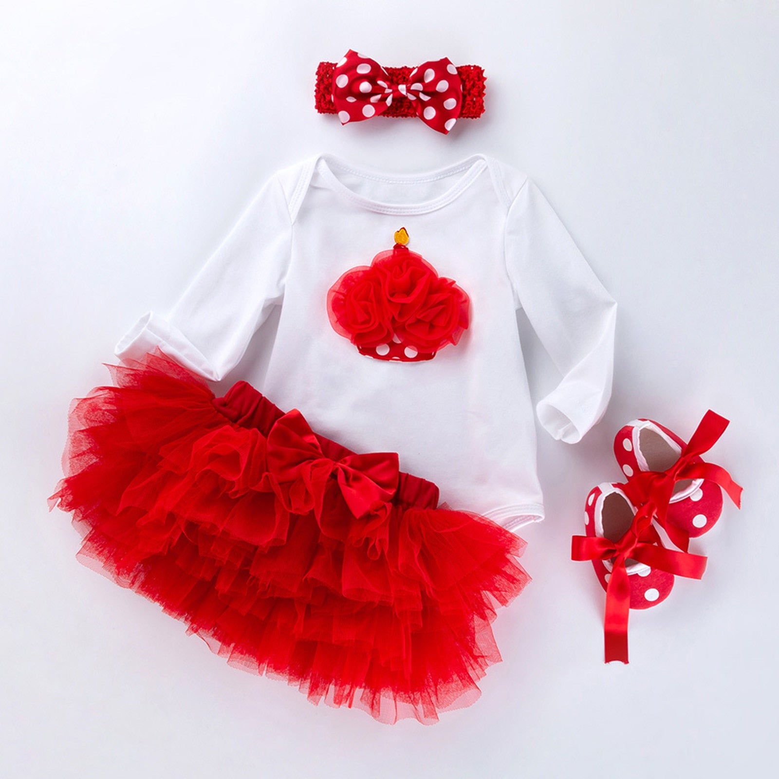 Adorable Newborn Baby Girl Outfits: Long Sleeve Romper, Tutu Tulle Skirt, Headband, Socks, and Shoes - 3 Piece Set