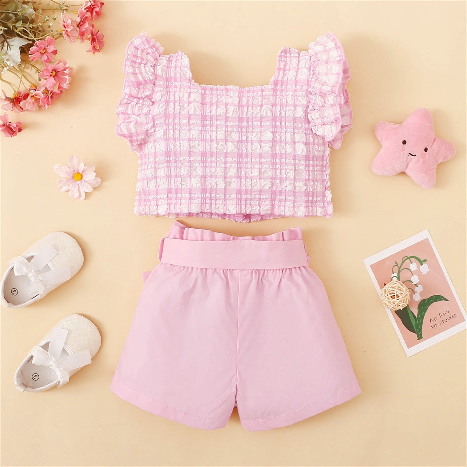 Kids Toddler Baby Girls Clothes Sets Summer Elegant Plaid Sleeveless Vest Tops + Shorts Sets Fashion 2Pcs Outfits