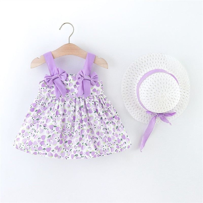 Sweet Strawberry Bow Strap Dress for Baby Girls