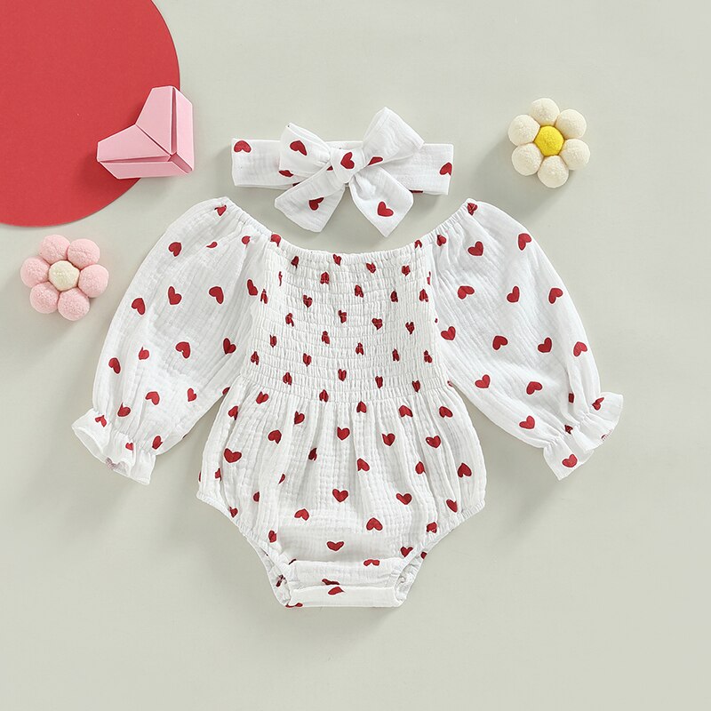 Lovely Princess Style Baby Girls Rompers with Heart Print