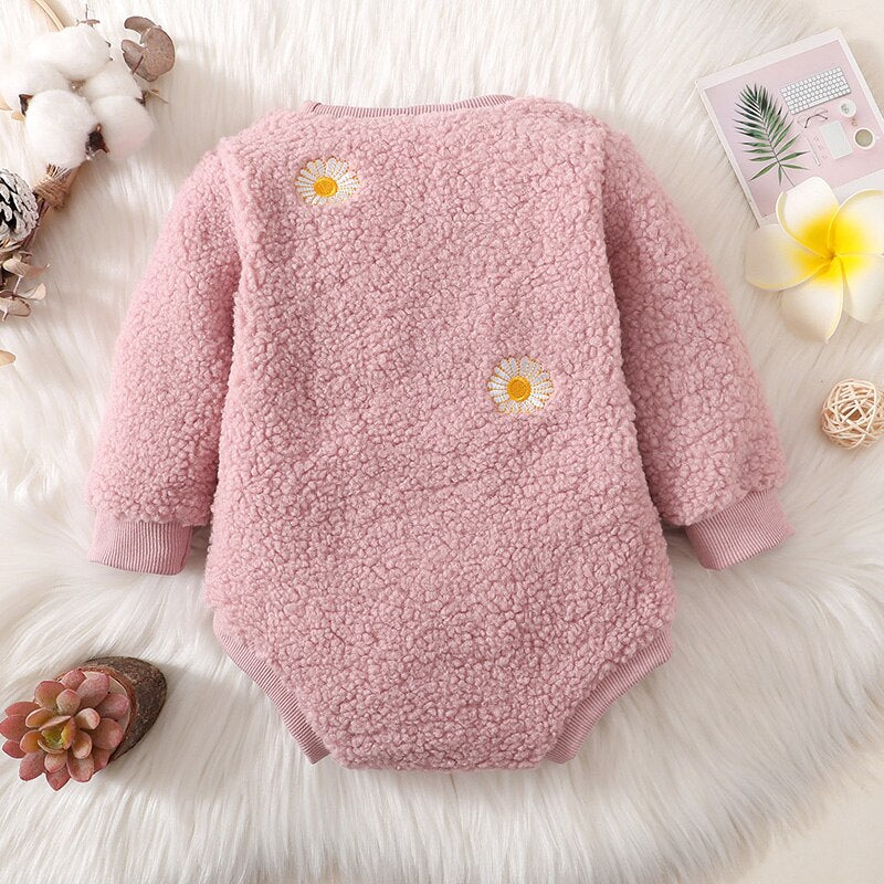 Flower Embroidery Warm Jumpsuits for Infant Girls