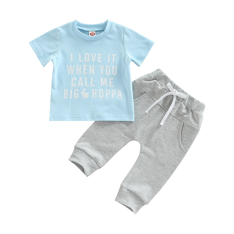 Adorable Easter Baby Boys Clothes Set with Cartoon Letter Print
