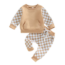 Baby Unisex Checkered Long Sleeve Sweatshirt and Pants Set - Babbez