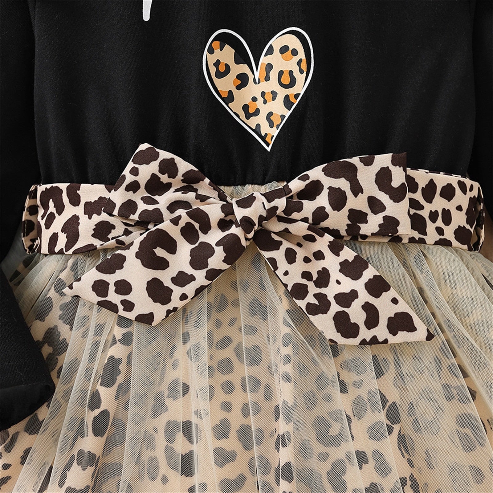 Stylish Girls Spring Summer Dress with Leopard Prints, Bowknot, and Mesh Princess Design
