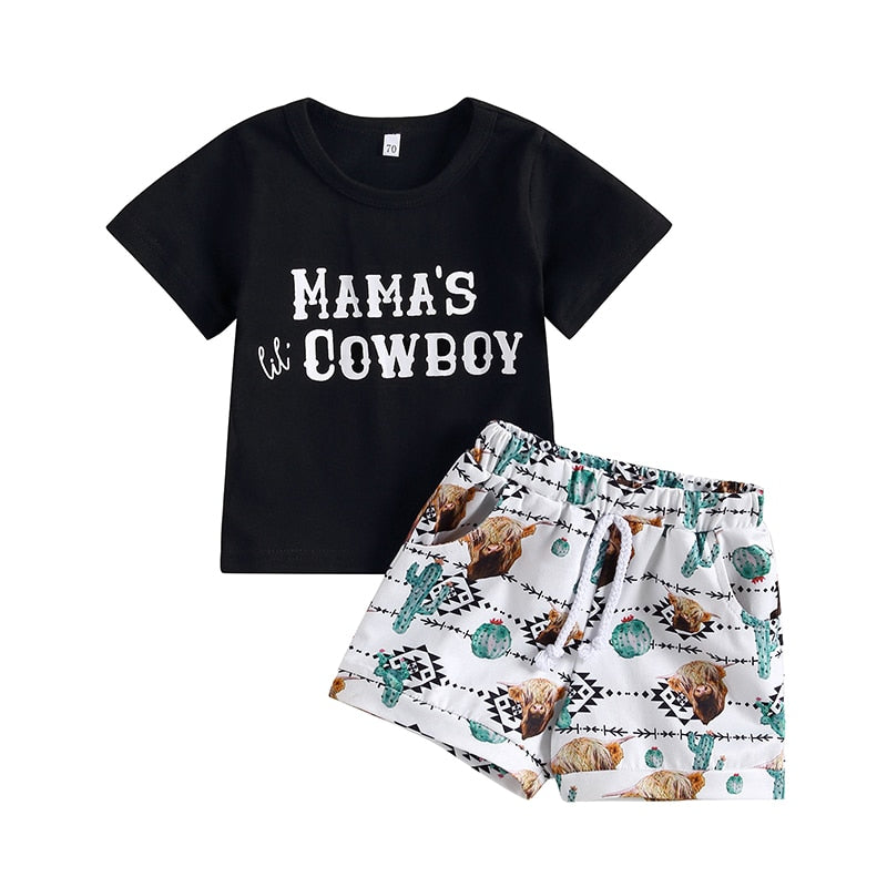 Adorable Summer Set for Baby Boys: Letter Print T-Shirt and Bull Head Shorts