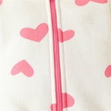 Zipper Hooded Jumpsuit for Kids Girls Clothing - Heart Print Baby Costume Valentine's Day Girls Playsuit Newborn Sleepwear