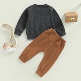 Toddler Boy Clothes Sets Spring Outfit Letter Symbol Print Long Sleeve Crew Neck Sweatshirt + Elastic Waist Solid Color Trousers - Babbez