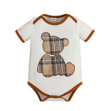 Adorable Plaid Bear Graphic Short-sleeve Romper for Baby Boys and Girls