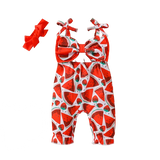 Cute and Comfortable Infant Baby Girls Watermelon Pattern Sleeveless Jumpsuit with Bow Headband for Summer