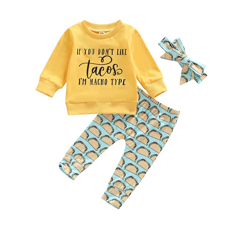 Cute Toddler Baby Girls Clothes Set with Letter Print and Solid Colors