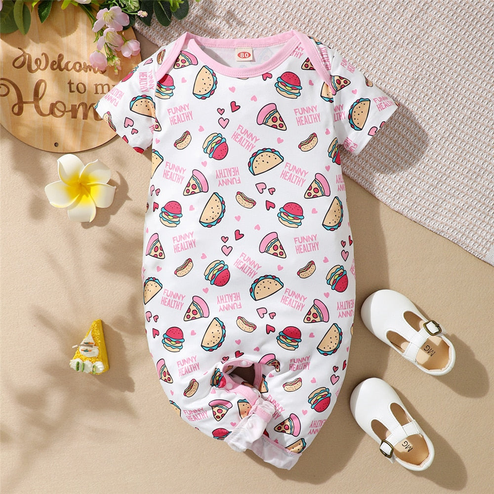 Cute Infant Girl Jumpsuit - Short Sleeve Patterned Bodysuit for Newborn Baby Girls