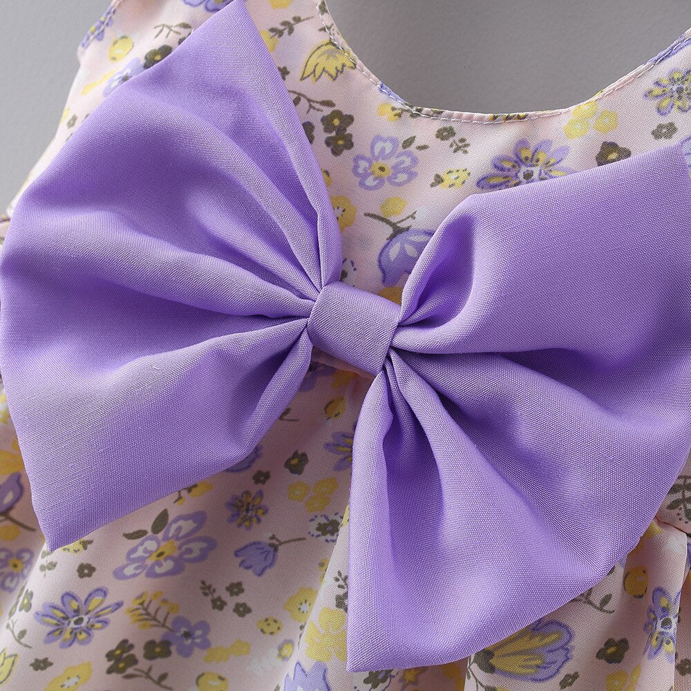 Sweet Floral Bow Beach Baby Girl Dress