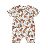 Newborn Baby Western Cowboy Print Short Sleeve Romper - Babbez