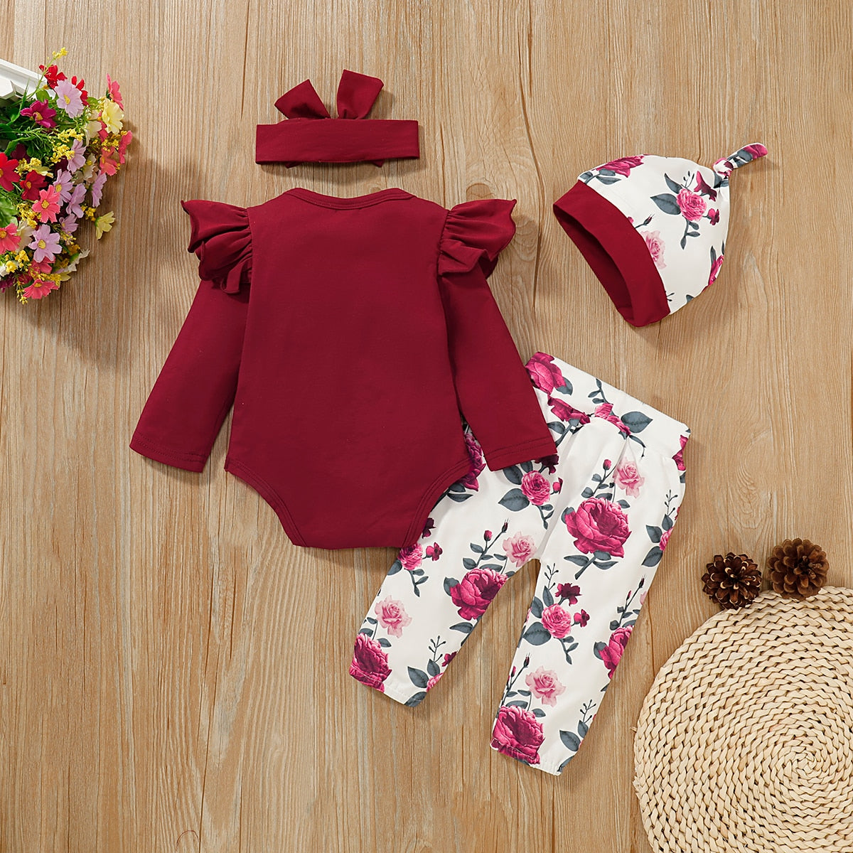 Adorable Newborn Baby Girl Clothes Sets with Ruffle Sleeve Romper and Floral Pants