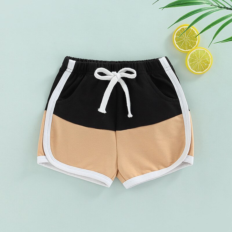 Summer Kids Boys Casual Shorts: Patchwork Color, Elastic Waist, Knee Length Beach Shorts