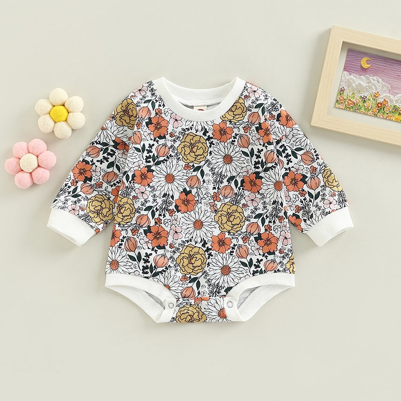 Fashionable Spring/Fall Rompers for Newborn Baby Girls - Floral Prints in 3 Colors