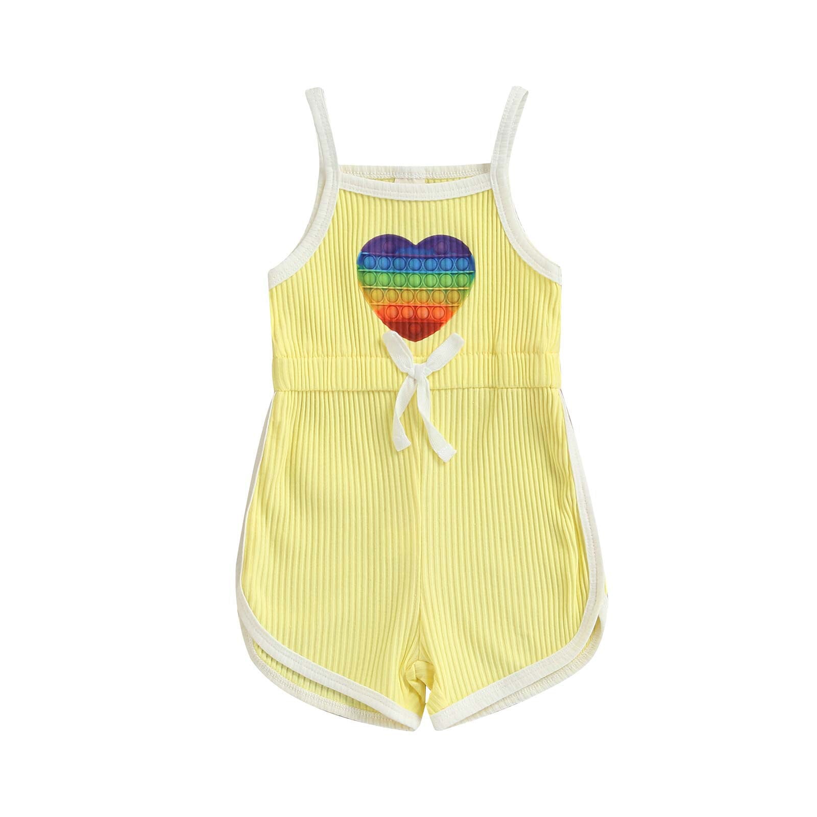 Adorable Summer Jumpsuits for Kids Girls: Heart Print Strap Playsuits