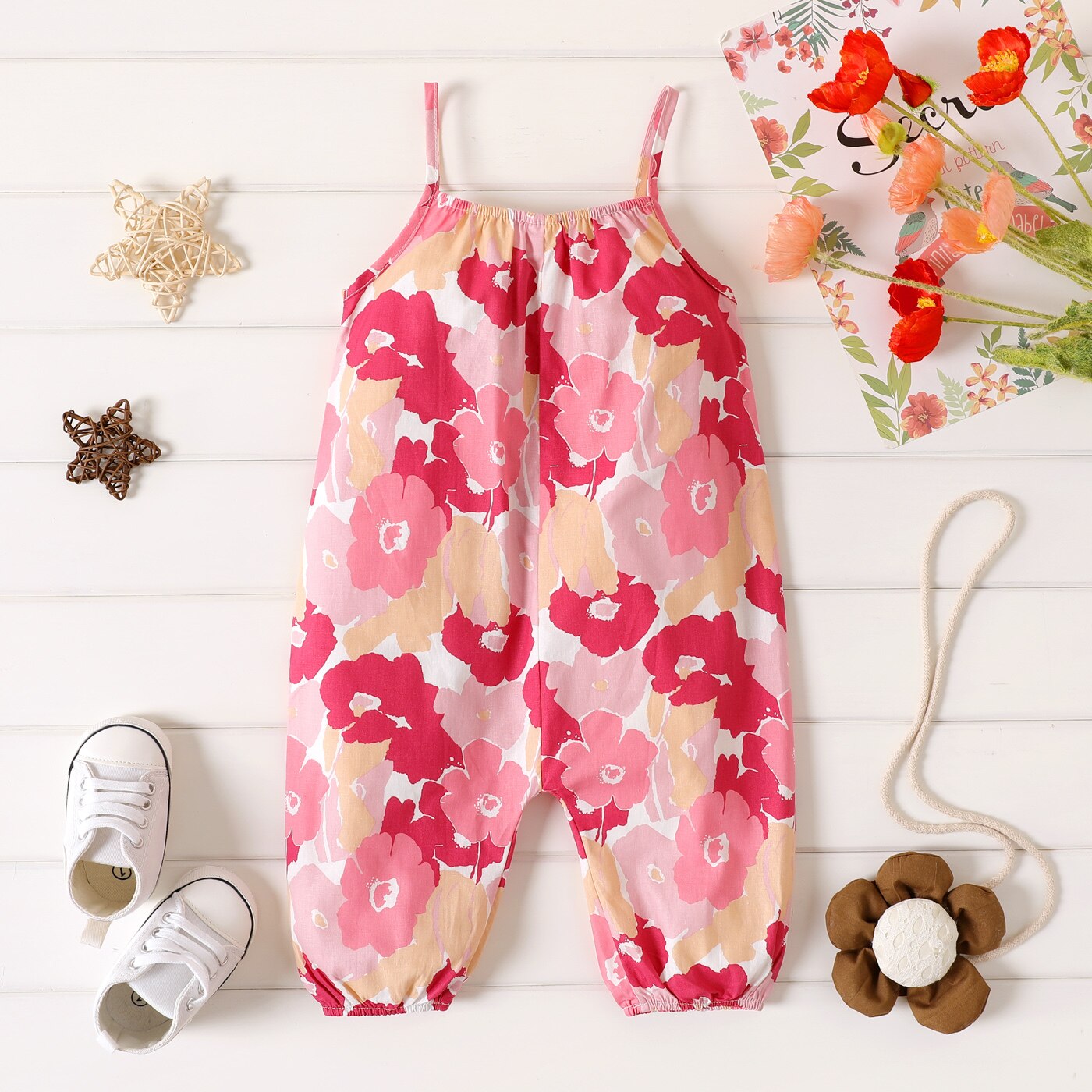 Floral Print Cami Sleeveless Bowknot Romper for Baby Girls