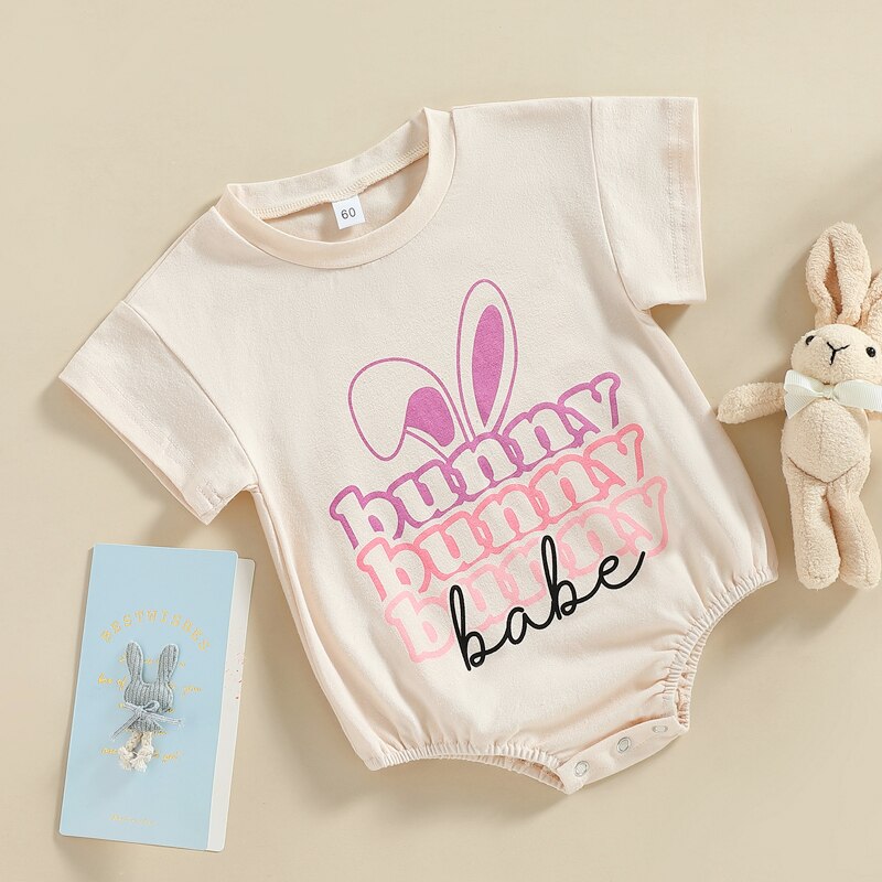 Easter Day Baby Romper with Cartoon Letter Print