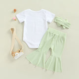 3pcs Fashion Summer Newborn Baby Girls Boys Clothes Sets Rainbow Print Short Sleeve Rompers Tops+Ribbed Knitted Flare Long Pants