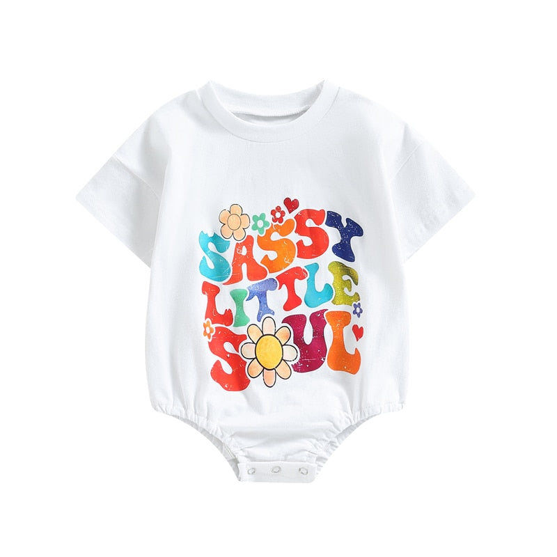 Colorful Floral and Letter Print Rompers for Baby Boys and Girls