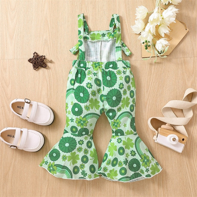 Toddler Kid Girl Jumpsuits Pants with Four Leaf Clover Print