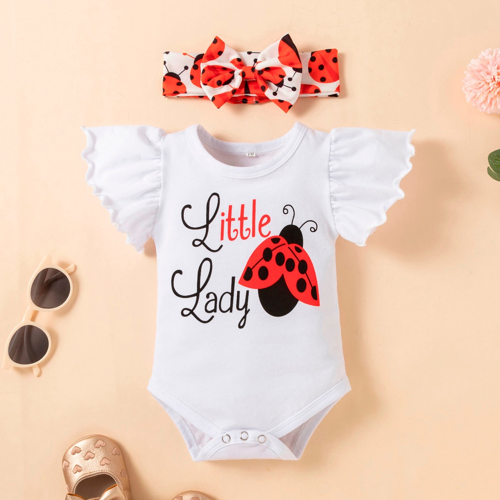 Adorable Infant Baby Clothes Sets - Fly Sleeve Bodysuit Tops, Cartoon Shorts Pants, and Headband for Boys and Girls