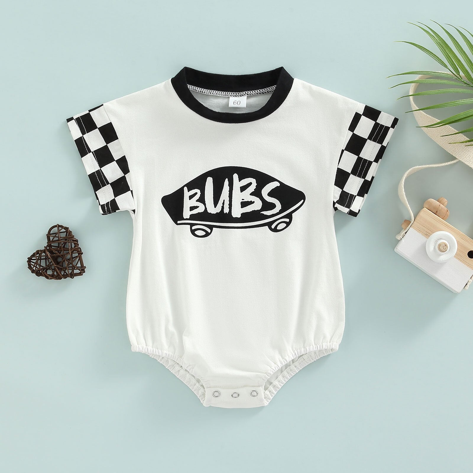 Adorable Baby Romper with Plaid and Cartoon Pattern for Summer