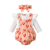 Valentine's Day Infant Baby Girls Clothes Sets - Ruffled Sleeve Tops, Love Print Shorts, Headband