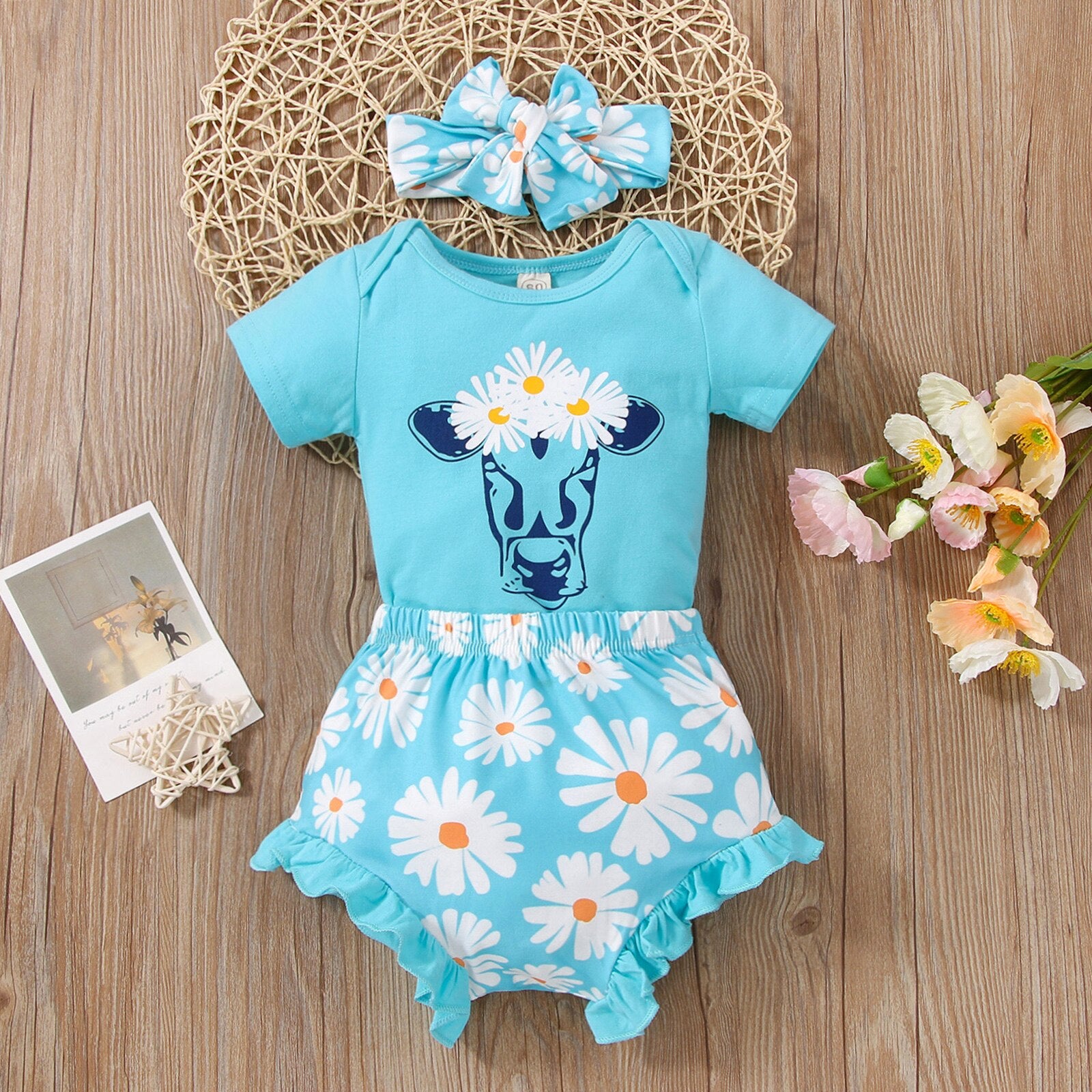 Adorable Newborn Baby Girl 3-Piece Summer Outfit Set