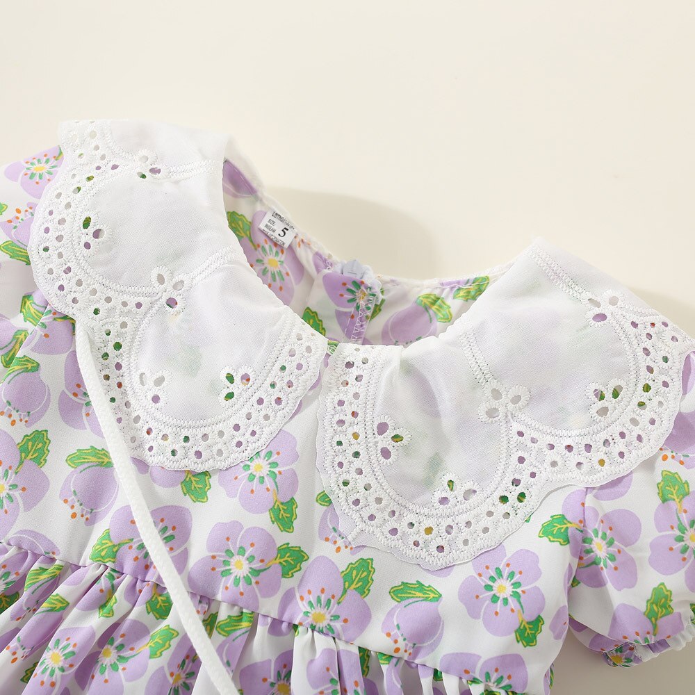 Sweet Floral Summer Baby Girl Dresses with Short Sleeves