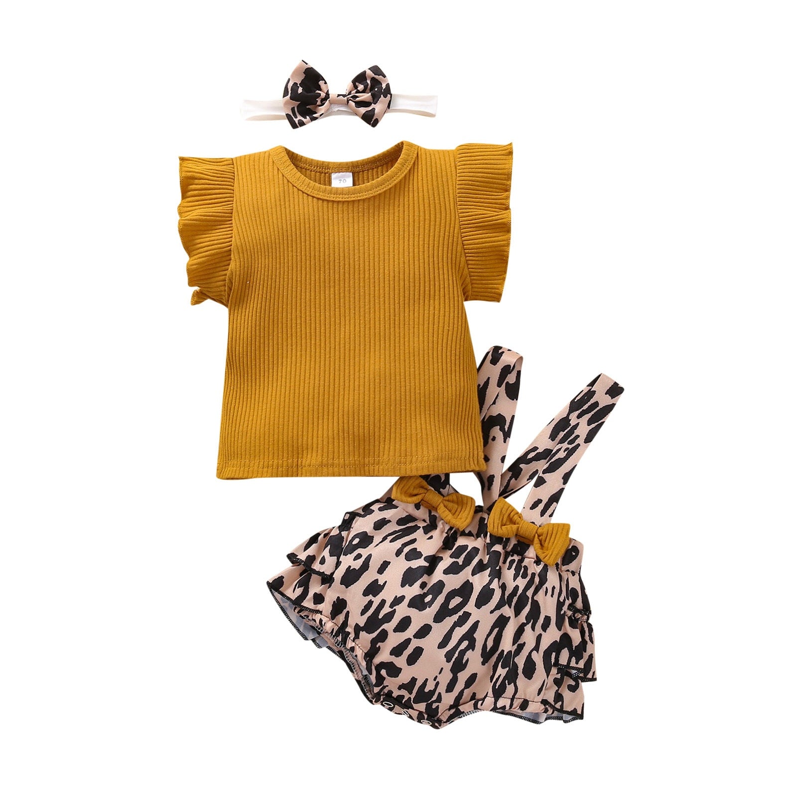 Adorable Newborn Infant Baby Girl Clothes Set with Soft Knitted T-Shirt, Bow Flower, Leopard Suspender Shorts