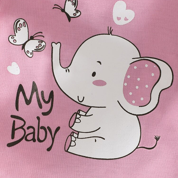 Cute Elephant Printed Baby Clothes Set for Girls