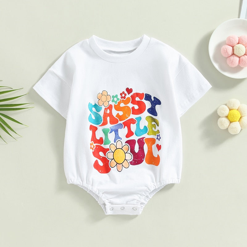 Colorful Floral and Letter Print Rompers for Baby Boys and Girls