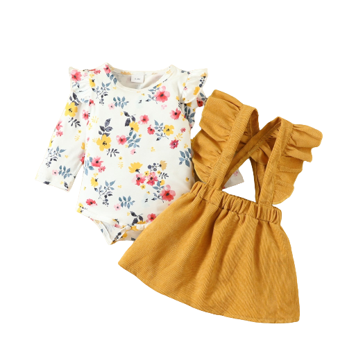 Adorable Floral Bodysuit and Corduroy Dress Set for Toddler Girls | Sweet Newborn Clothing