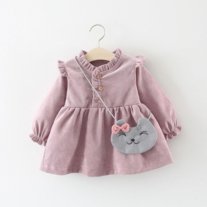 Fall Baby Girl Dress Set: Fleece Warm Dress and Cotton Infant Girl Kid's Dress