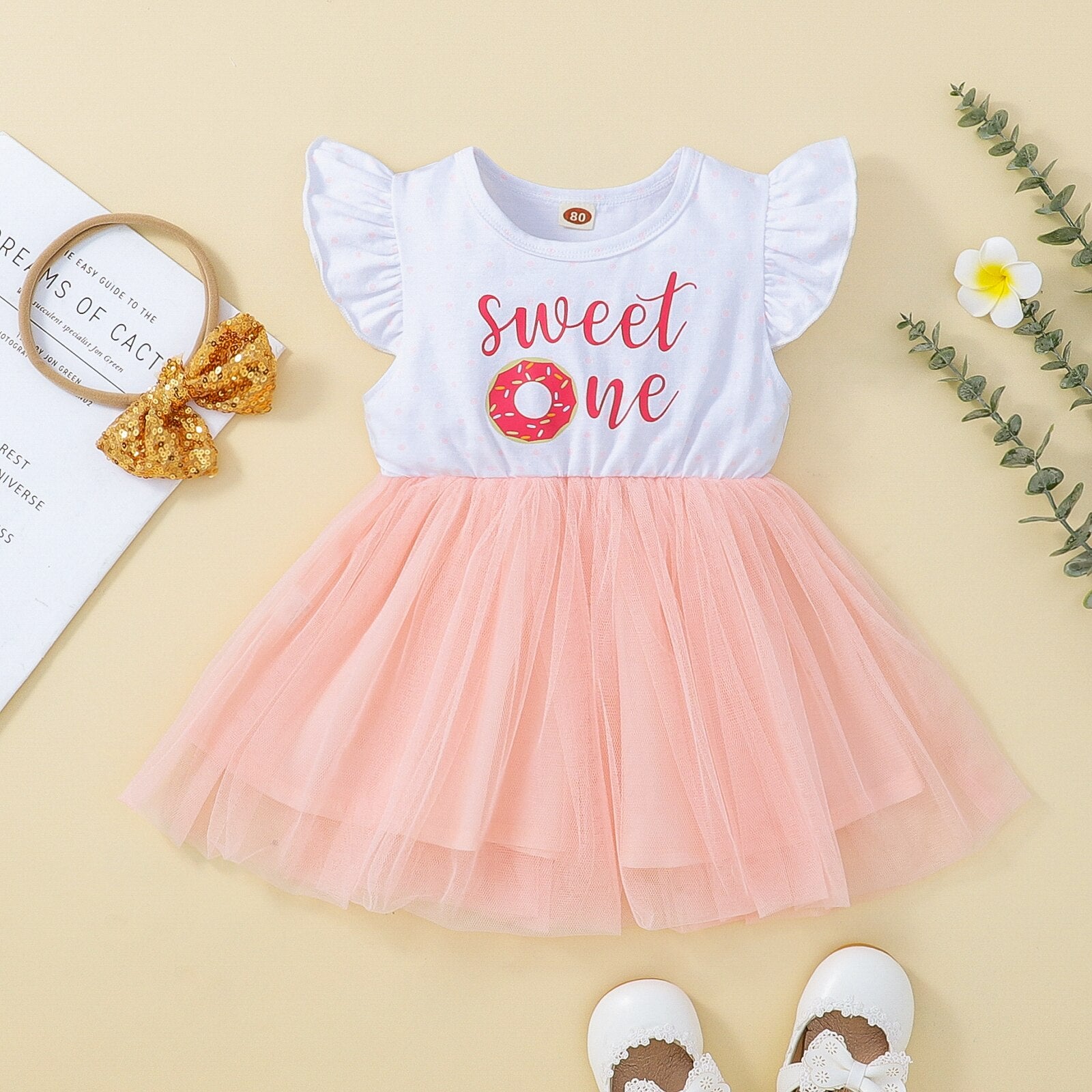 Summer Baby Girls Birthday Party Dress with Letter Print and Lace Tutu