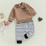 Boys Outfits Newborn Toddler Clothes Set Letter Print Long Sleeve Sweatshirt Tops and Elastic Casual Striped Pants Tracksuit - Babbez