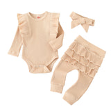 Adorable Baby Girl Outfit: Ruffles Romper with Insect Print Top, Bow Pants and Headband