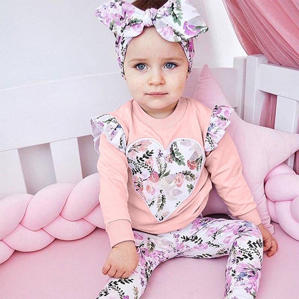 3Pcs Kids Baby Girl Clothes Sets - Ruffled Top, Bow Pants, Newborn Infant Outfit