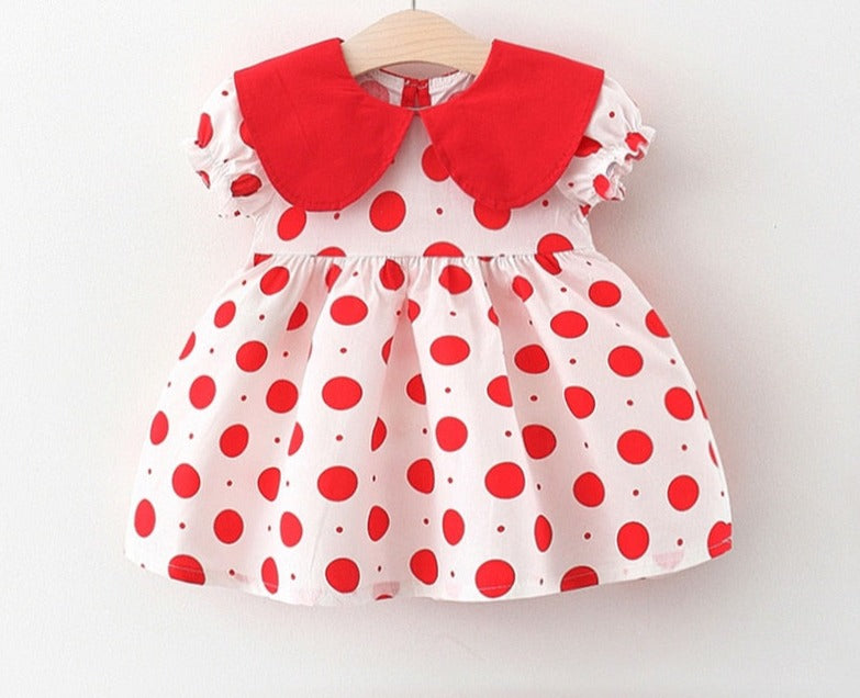 Baby Girl Dress Polka Dot Loose Lapel - Babbez