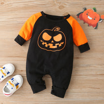 Halloween Pumpkin Print Long Sleeve Baby Jumpsuit - Babbez