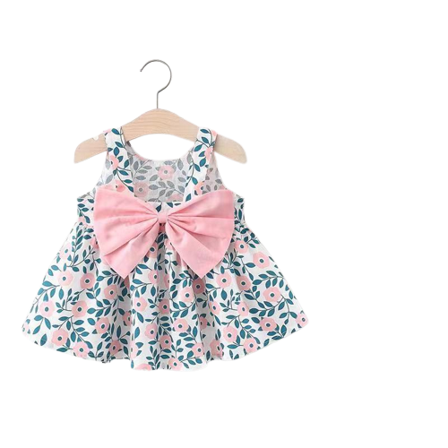 Add a Pop of Color to Your Baby Girl's Wardrobe with Our Printed Bow Suspender Dress