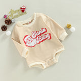 Santa Claus Head Print Long Sleeve Romper - Babbez