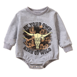 Cute English Letter Cowhead Cotton Long Sleeve Romper for Infants