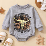 Cute English Letter Cowhead Cotton Long Sleeve Romper for Infants