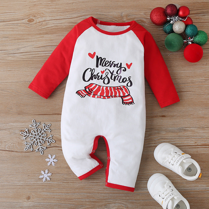 Cotton Baby Romper with Santa Patchwork and Plaid Detail