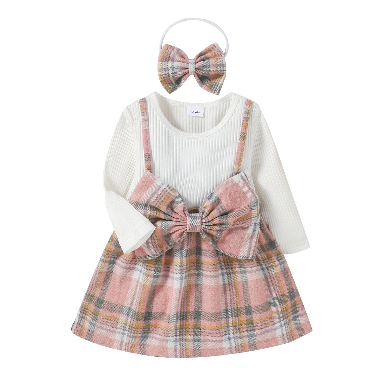 Stylish Plaid Bow Two-Piece Suit for Girls