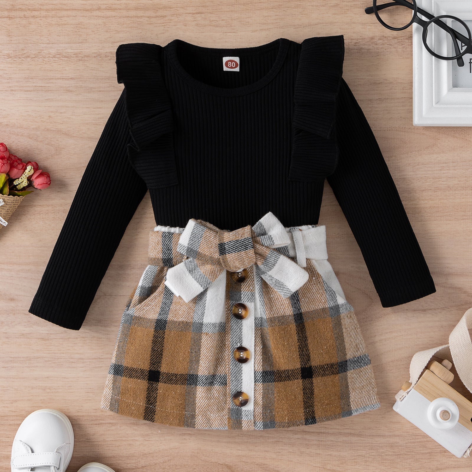 Ear Pit Strip Long-sleeved Plaid Skirt Suit - BabbeZz